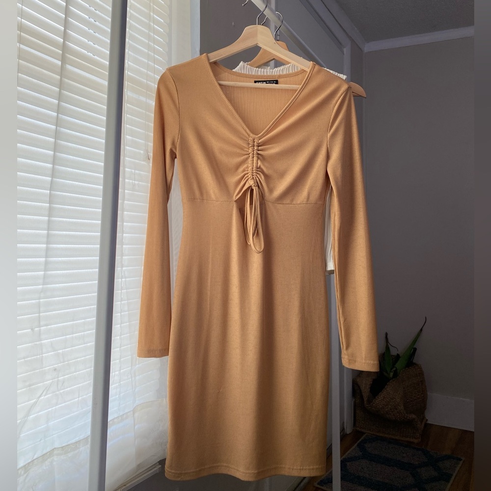 SHEIN PEEPHOLE CINCHED LONG SLEEVE DRESS
